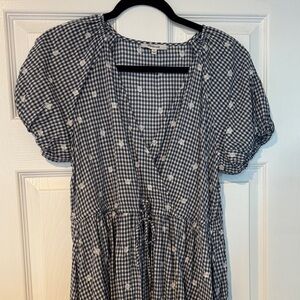 Madewell Blue and White Gingham Midi Dress